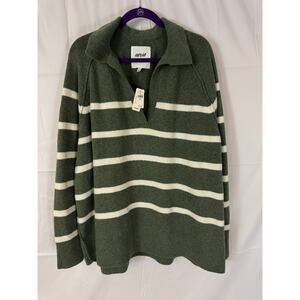 Aerie Oversized Polo Sweate, Soft Striped Knit, Relaxed Fit Long Sleeve XL, NWT